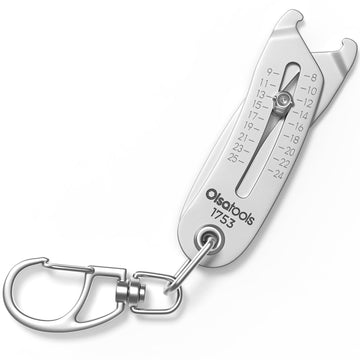 Bolt size finder keychain tool for quick and easy bolt size identification.